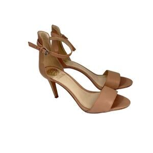 Vince Camuto Court Leather Heels Nude Womens 9 Ankle Strap Stilettos Sandals